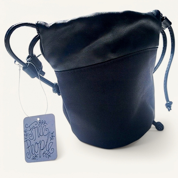 Free People Street‎ Level Black Mini Bucket Bag | Drawstring Pouch Purse - Picture 6 of 6